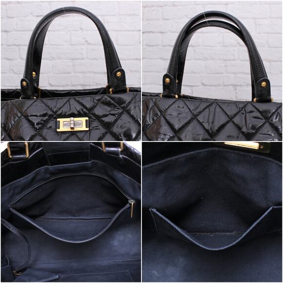 Chanel 2 Way Tote Black Glazed Calfskin Leather Shoulder Handbag Purse A4825 - Picture 6 of 11